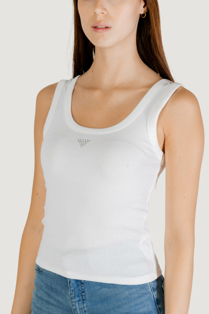 Canotta Guess sl triangle bling rib tank Bianco