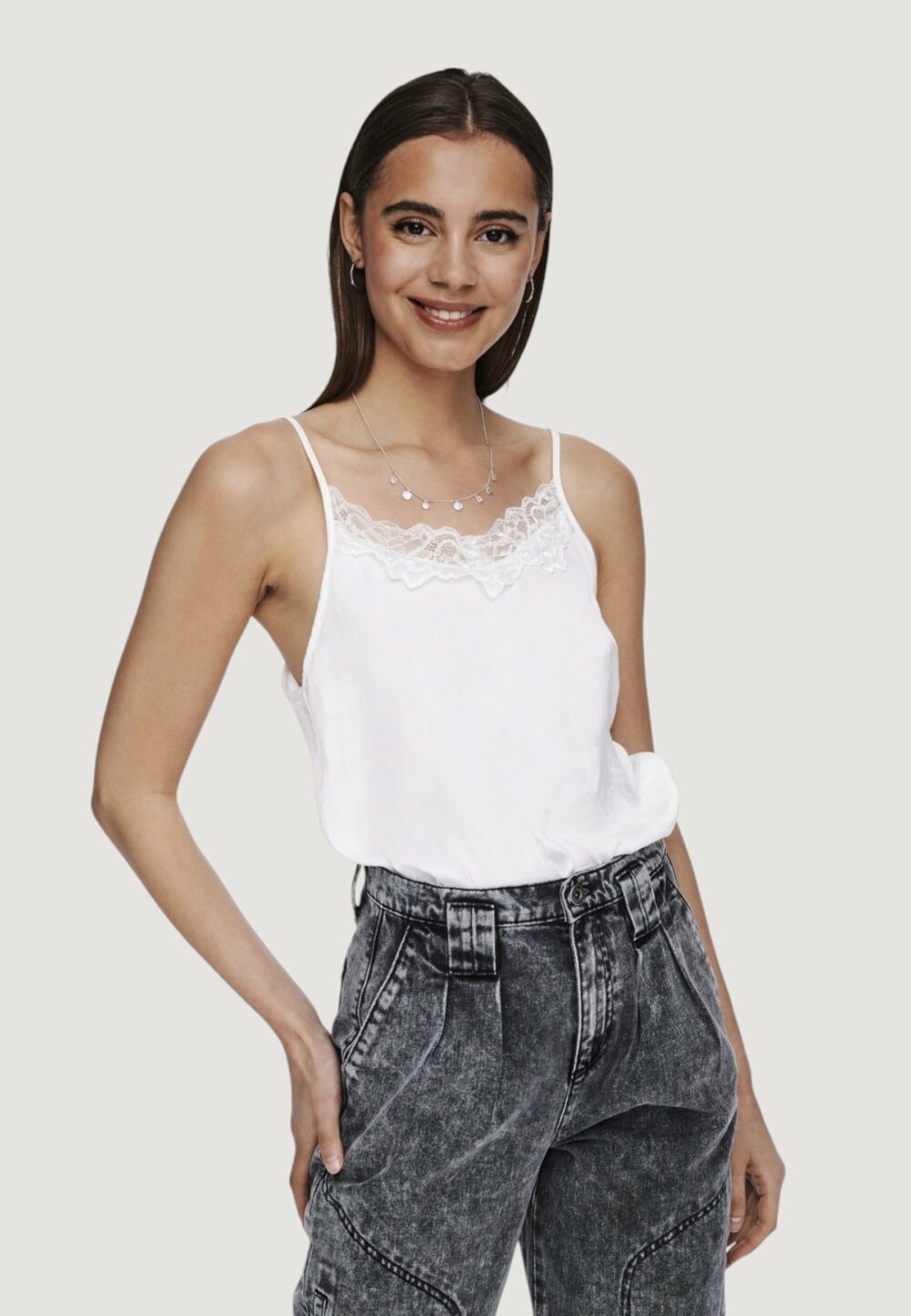 Canotta Jacqueline de Yong jdyappa new lace singlet wvn noos Bianco - Foto 1