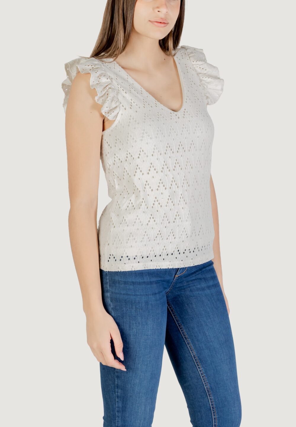 Canotta Vila Clothes viamalina v-neck c/s top/pb Beige - Foto 3