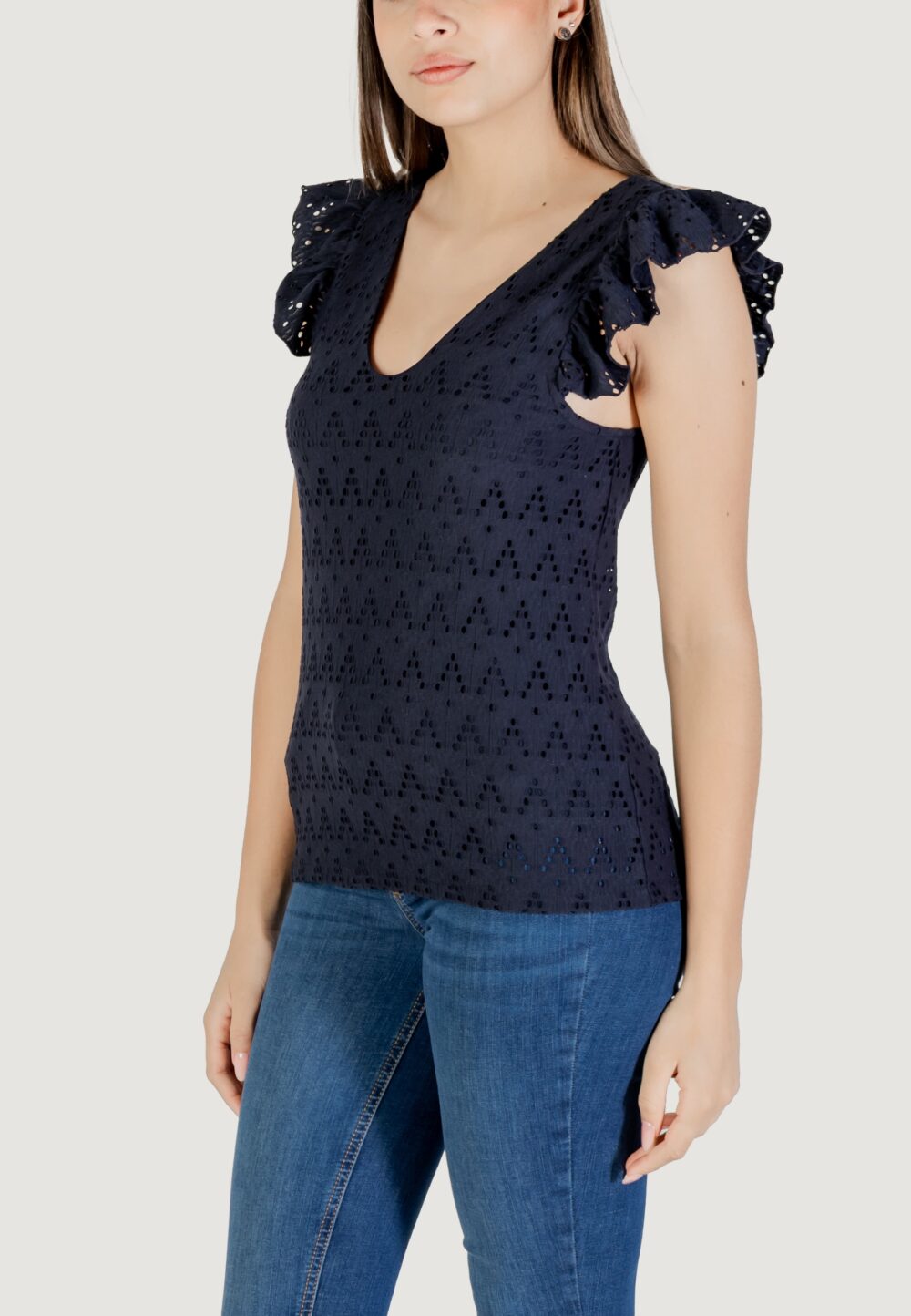 Canotta Vila Clothes viamalina v-neck c/s top/pb Blu - Foto 2