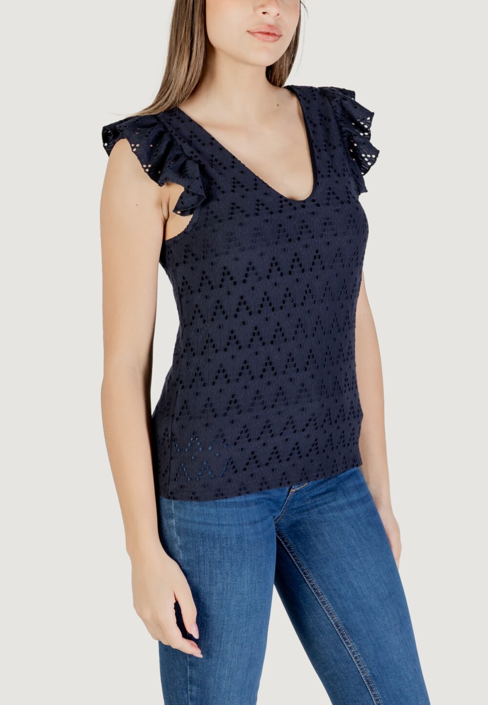 Canotta Vila Clothes viamalina v-neck c/s top/pb Blu - Foto 3