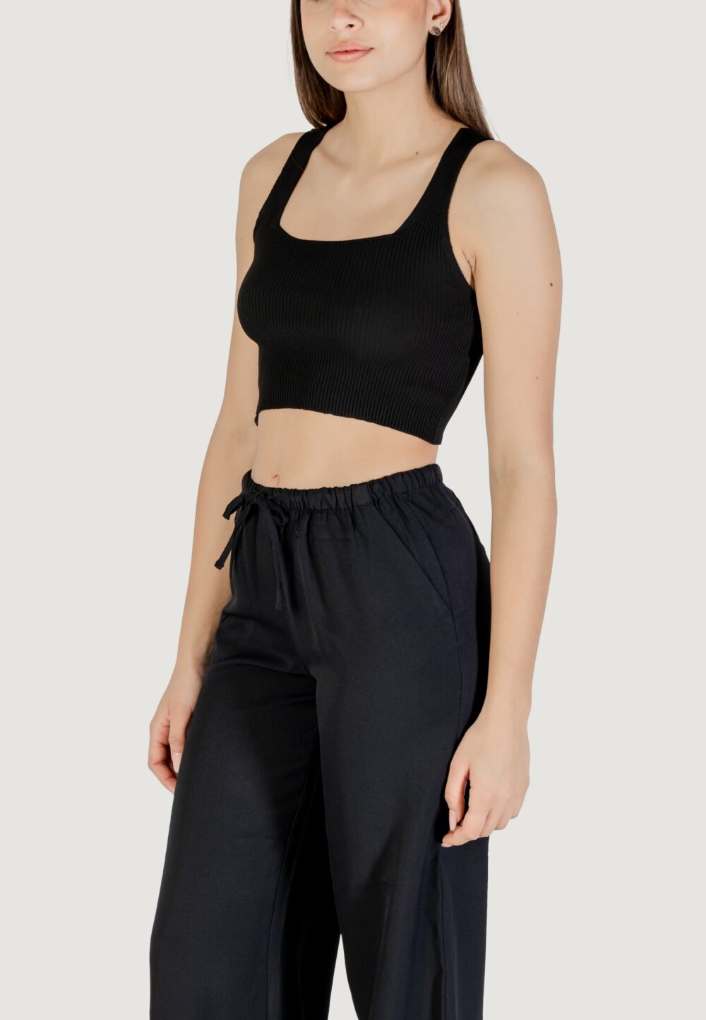 Canotta Only onltatianna sl cropped square neck knt Nero - Foto 2
