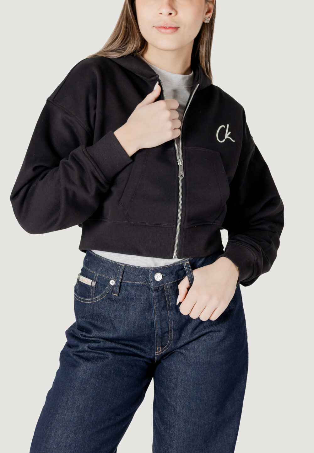 Felpa con cappuccio Calvin Klein Jeans embroidered ck zip t Nero - Foto 1