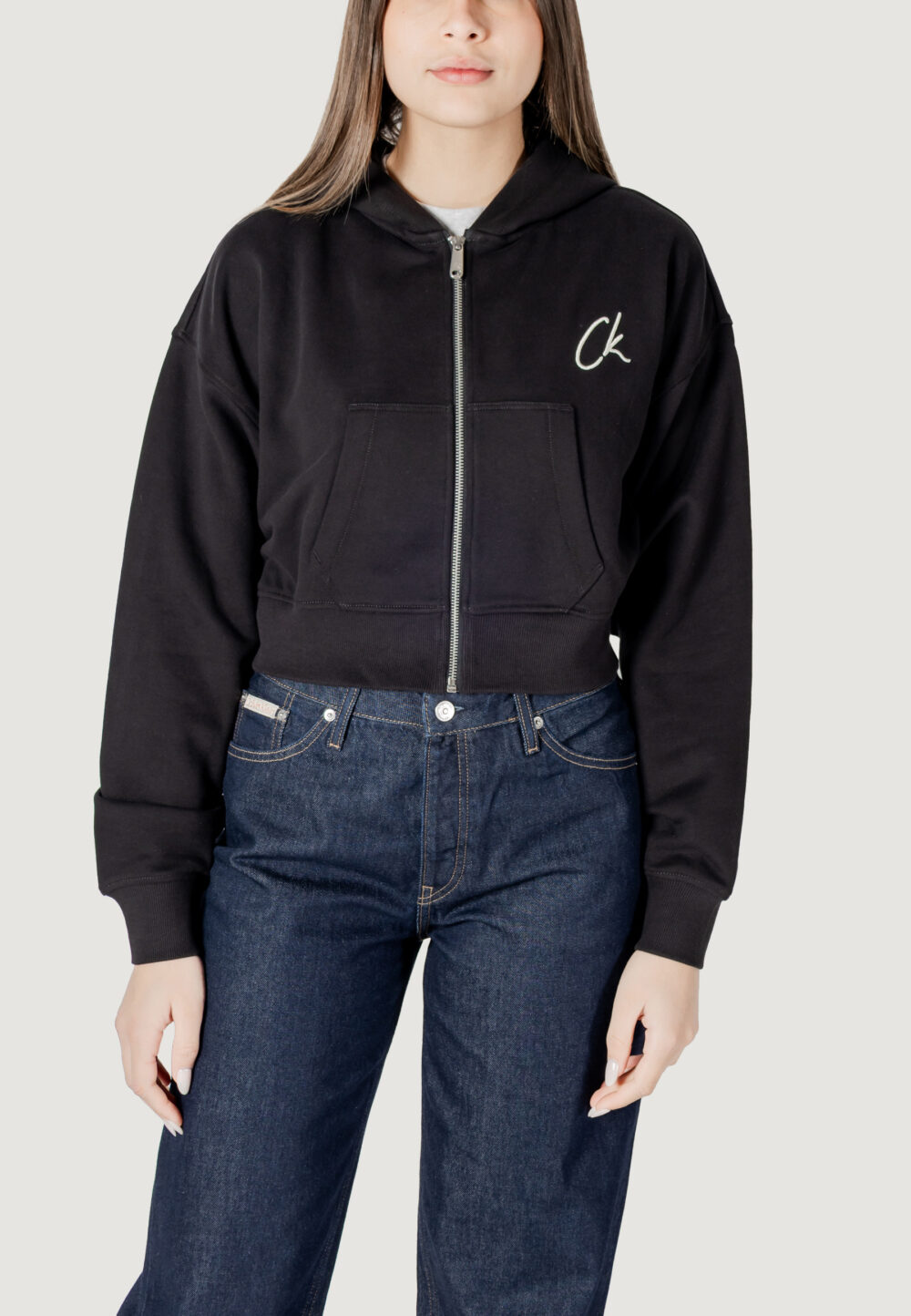 Felpa con cappuccio Calvin Klein Jeans embroidered ck zip t Nero - Foto 5