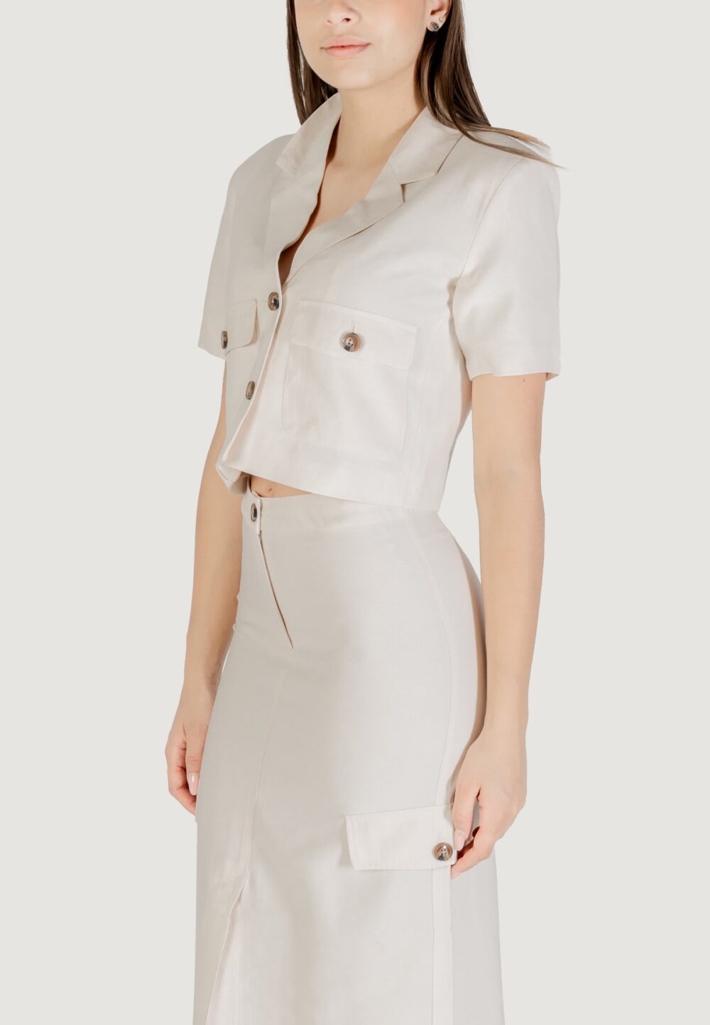 Giacca da completo Jacqueline de Yong jdyluna s/s cropped blazer tlr Avorio - Foto 3