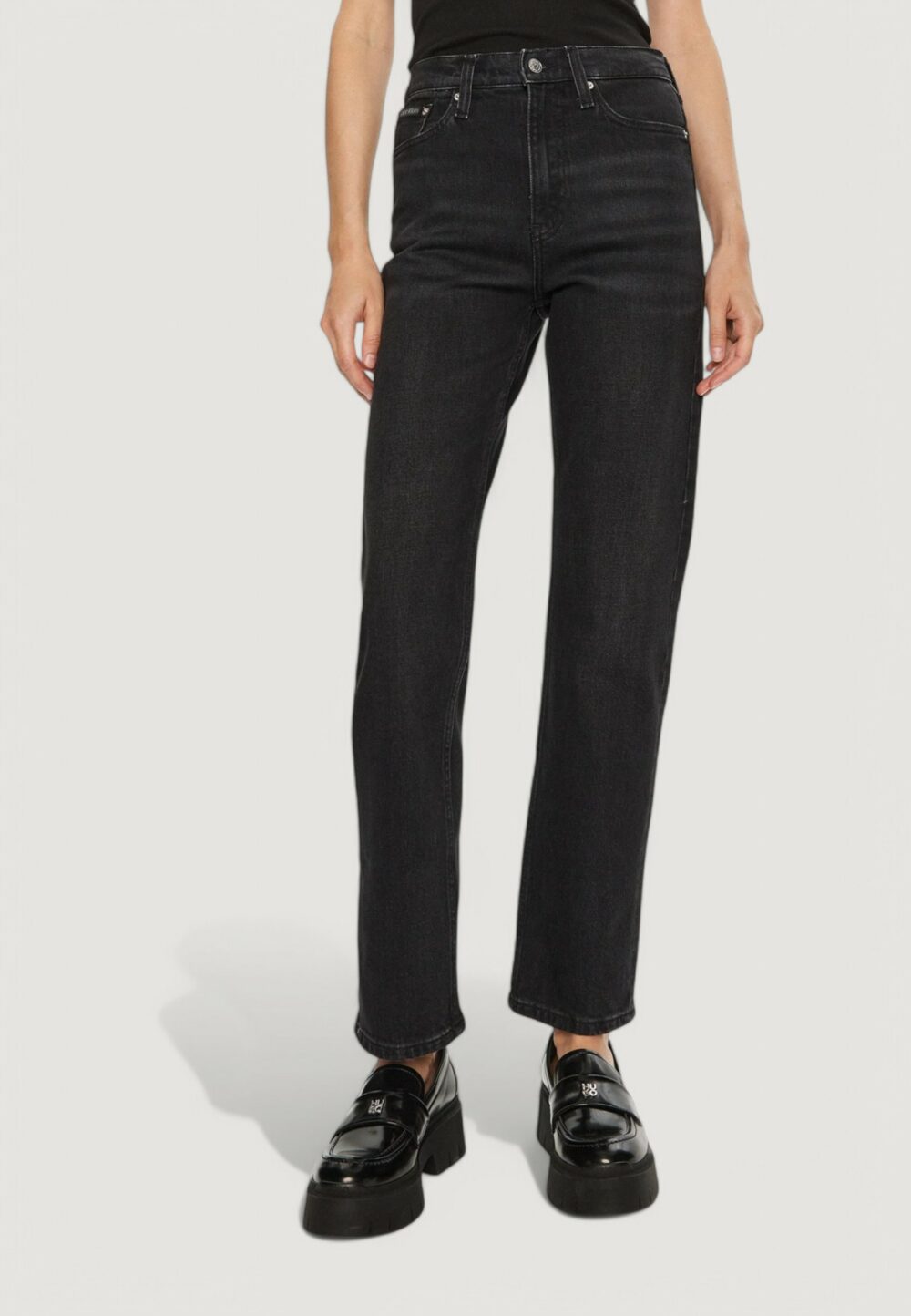 Jeans mom Calvin Klein Jeans high rise straight Nero - Foto 1