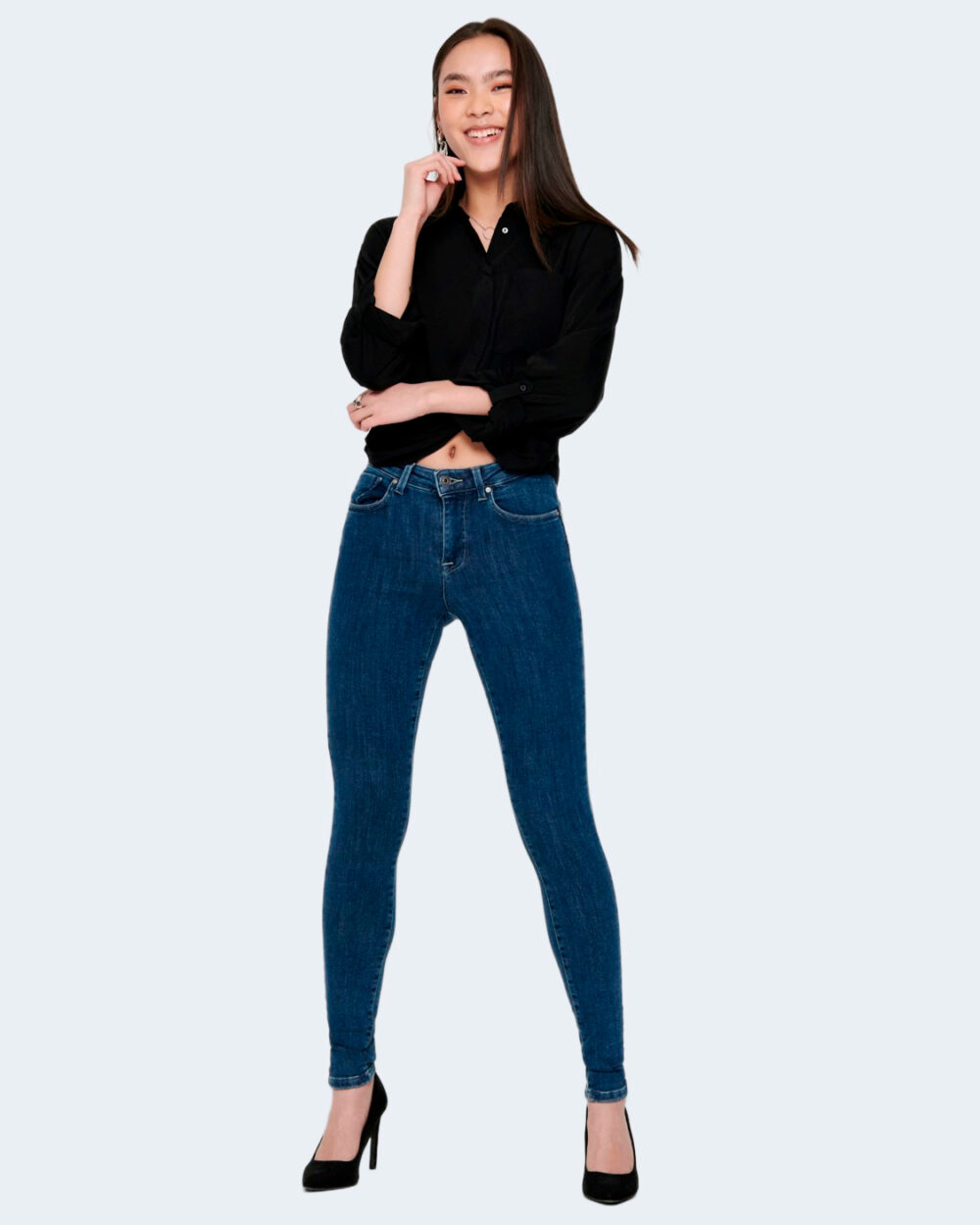 Jeans skinny Only onlpower mid pushup sk rea3223 noos Blue Denim Scuro - Foto 4