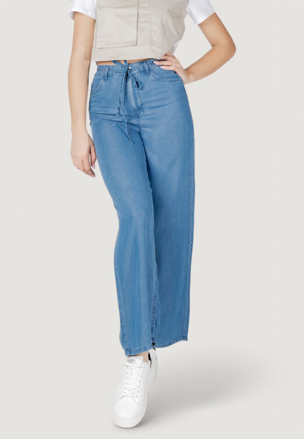 Pantaloni a palazzo Only onlbleecker charis life mw pant cc wvn Denim chiaro - Foto 1