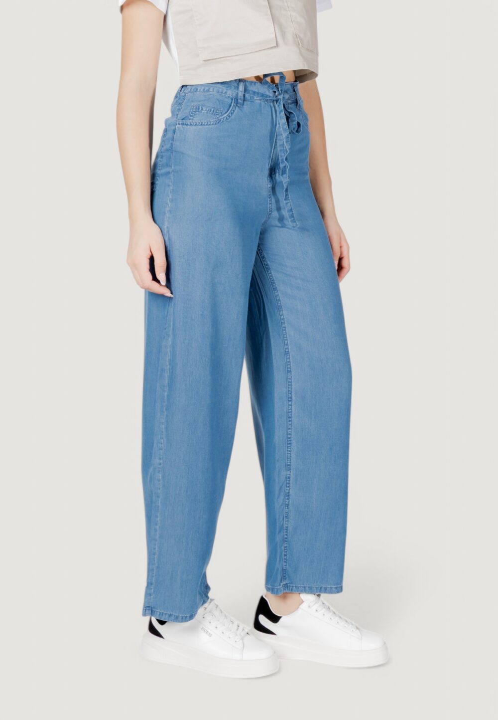 Pantaloni a palazzo Only onlbleecker charis life mw pant cc wvn Denim chiaro - Foto 3