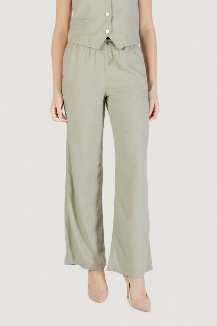 Pantaloni a palazzo Only onlcaro mw linen bl pull-up VERDE SALVIA