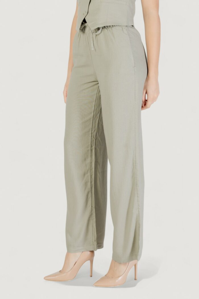 Pantaloni a palazzo Only onlcaro mw linen bl pull-up VERDE SALVIA