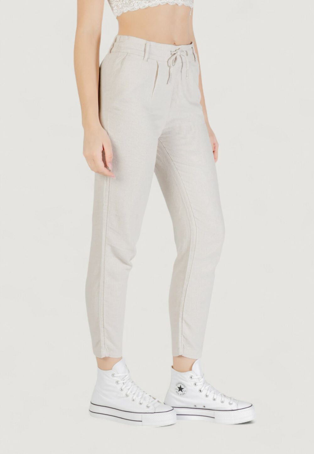 Pantaloni regular Only onlcaro-poptrash easy linen bl pnt noos Avorio - Foto 3