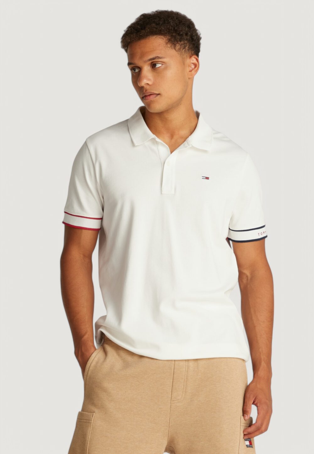 Polo manica corta Tommy Hilfiger Jeans tjm flag cuff Panna - Foto 1