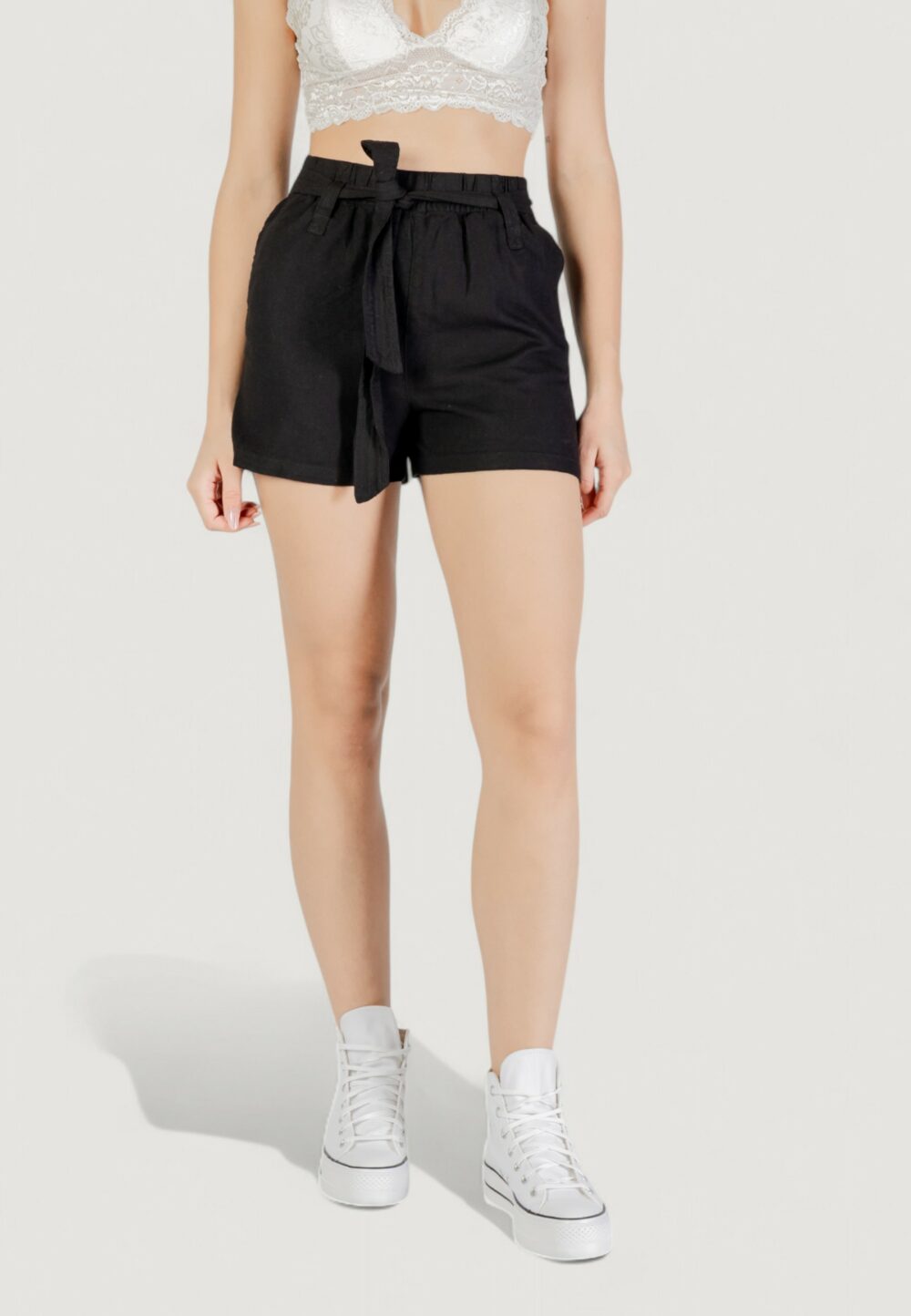 Shorts Only onlcaro hw linen bl belt shorts cc pnt Nero - Foto 1