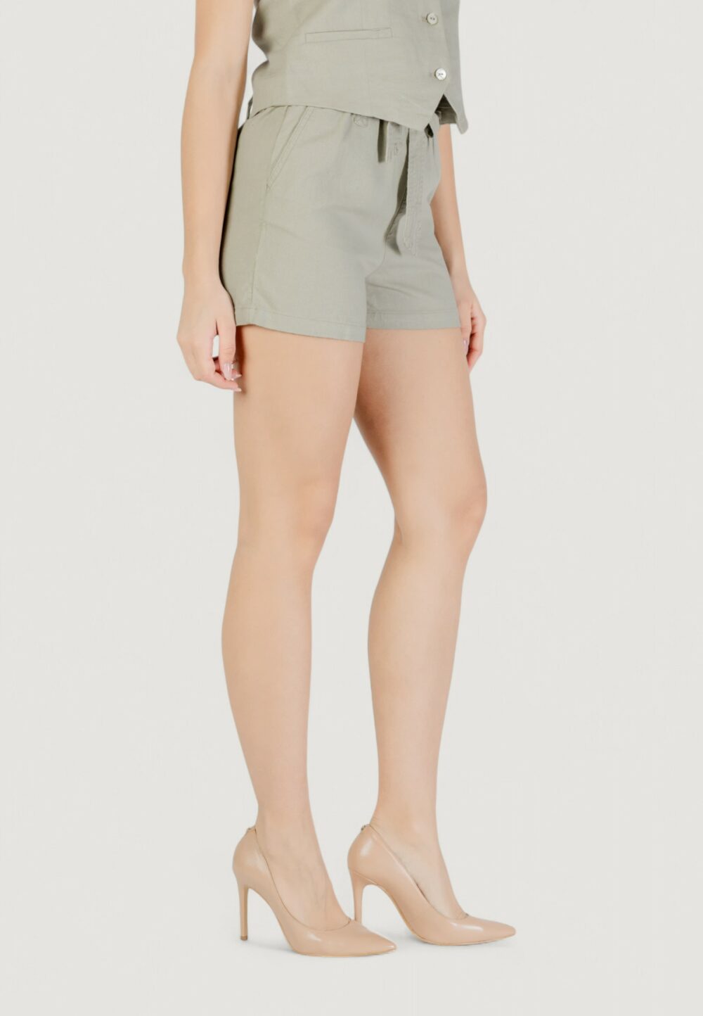 Shorts Only onlcaro hw linen bl belt shorts cc pnt VERDE SALVIA - Foto 3