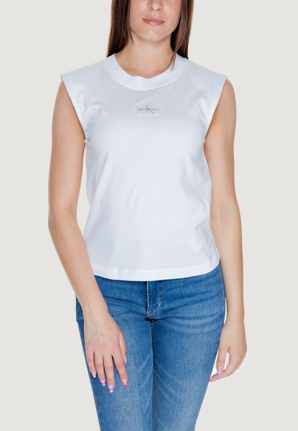 T-shirt Calvin Klein Jeans woven label loose Bianco - Foto 1
