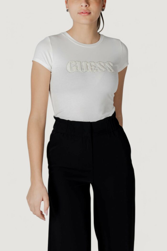 T-shirt Guess ss pony hair logo r5 Bianco