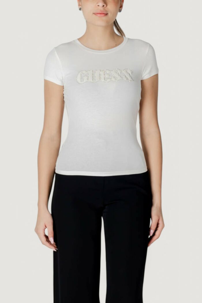 T-shirt Guess ss pony hair logo r5 Bianco