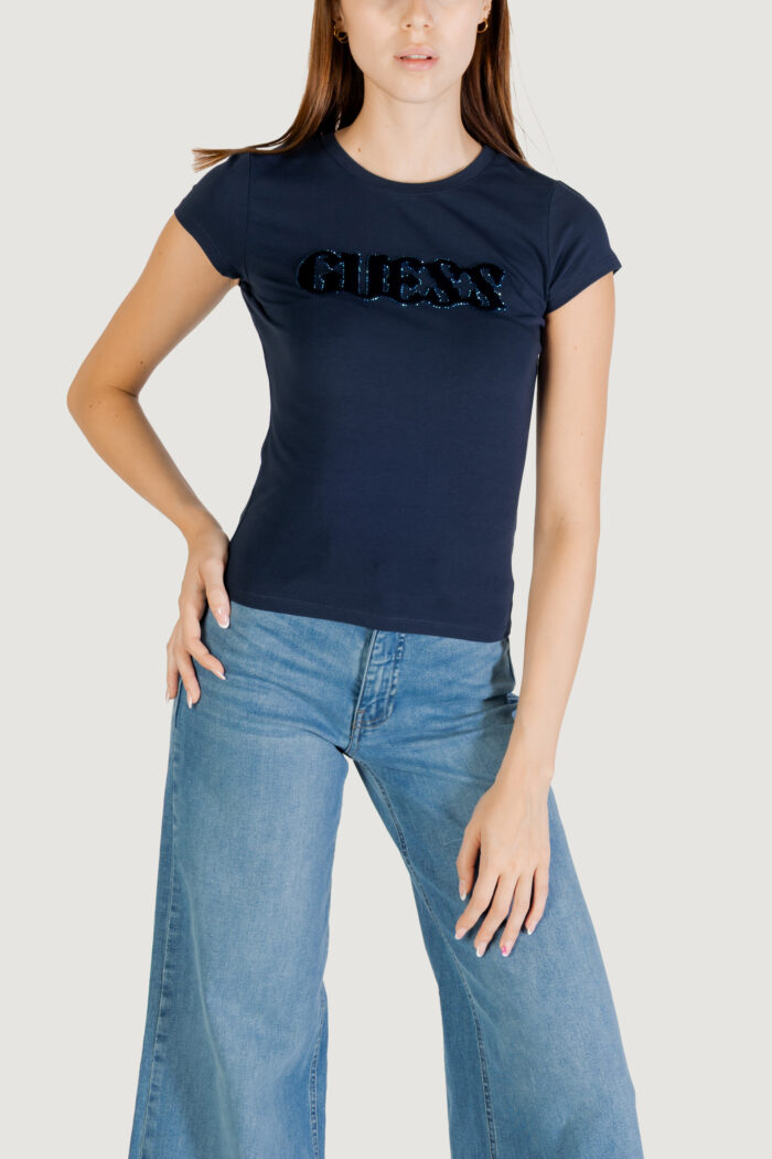 T-shirt Guess ss pony hair logo r5 Blu