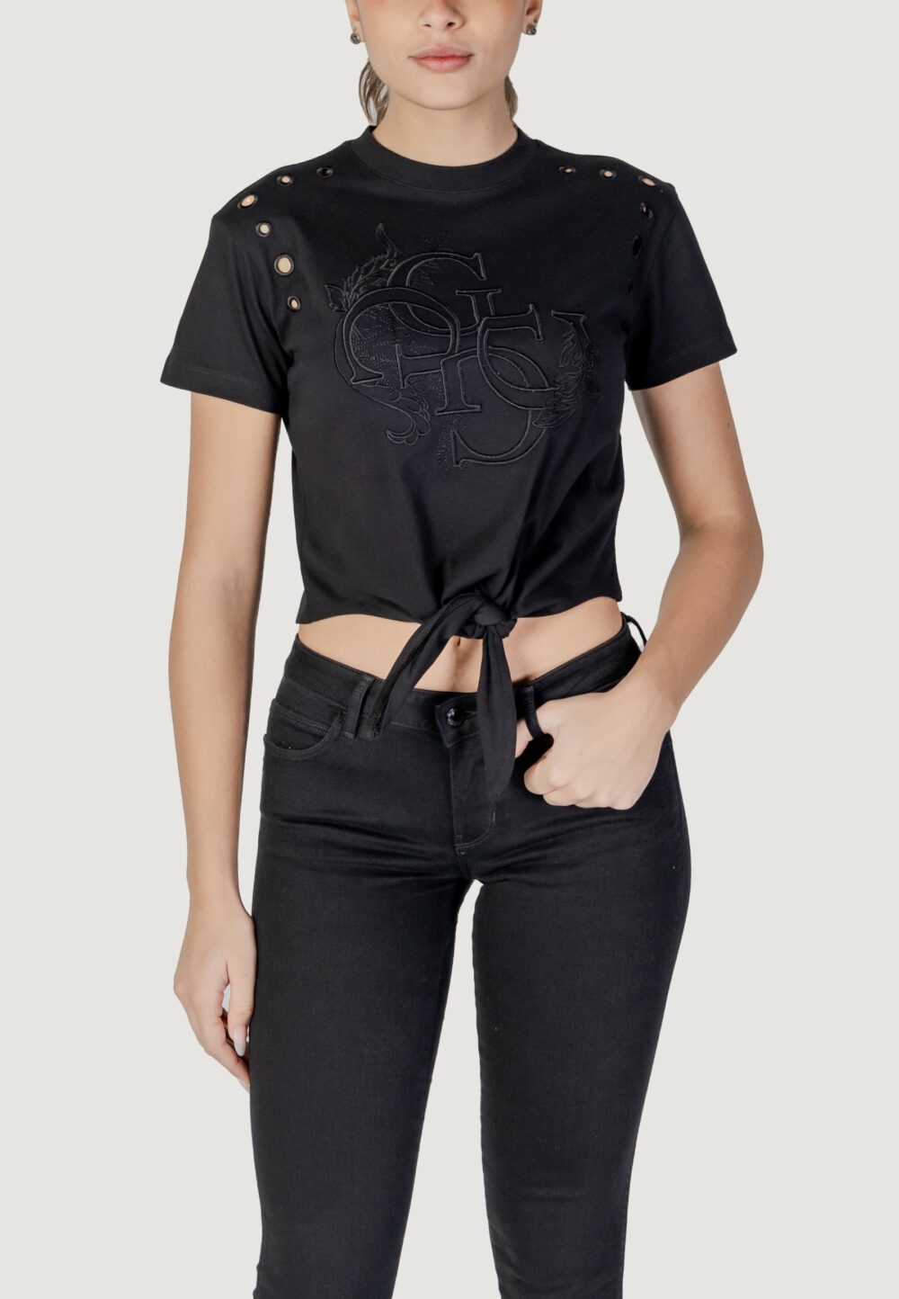 T-shirt Guess cn ss eyelet tone on Nero - Foto 1