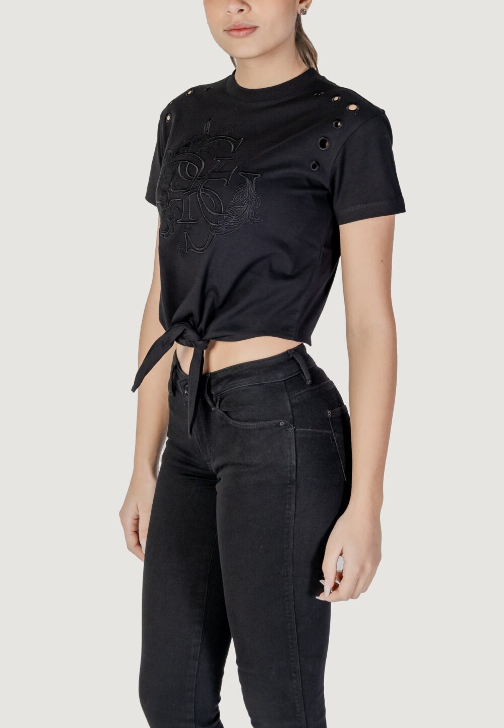 T-shirt Guess cn ss eyelet tone on Nero - Foto 3