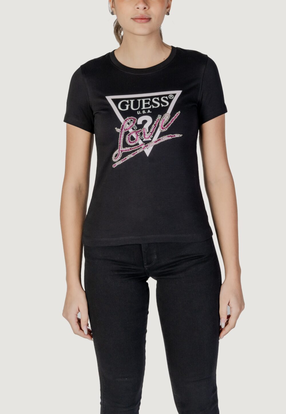 T-shirt Guess cn ss love triangle Nero - Foto 1