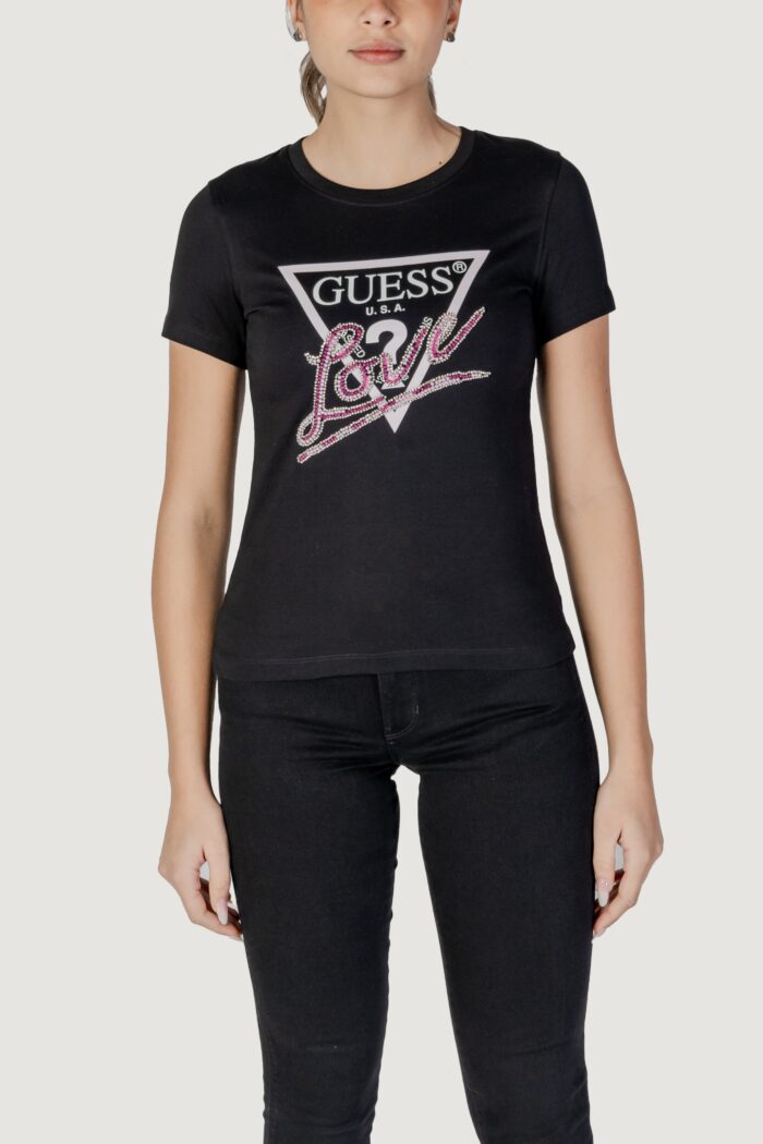 T-shirt Guess cn ss love triangle Nero