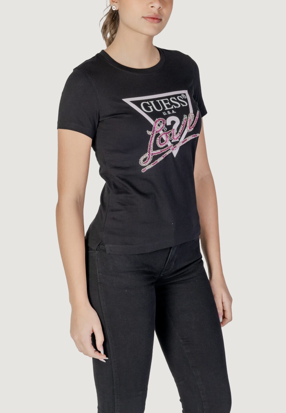 T-shirt Guess cn ss love triangle Nero - Foto 2