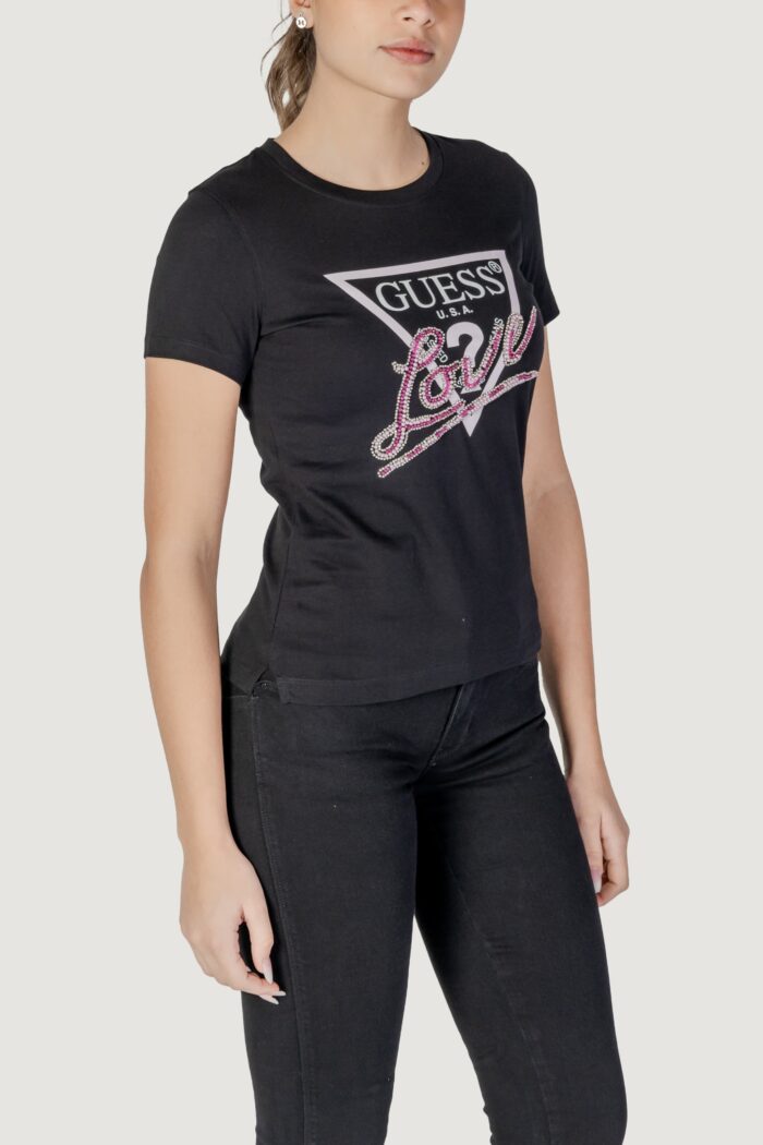 T-shirt Guess cn ss love triangle Nero