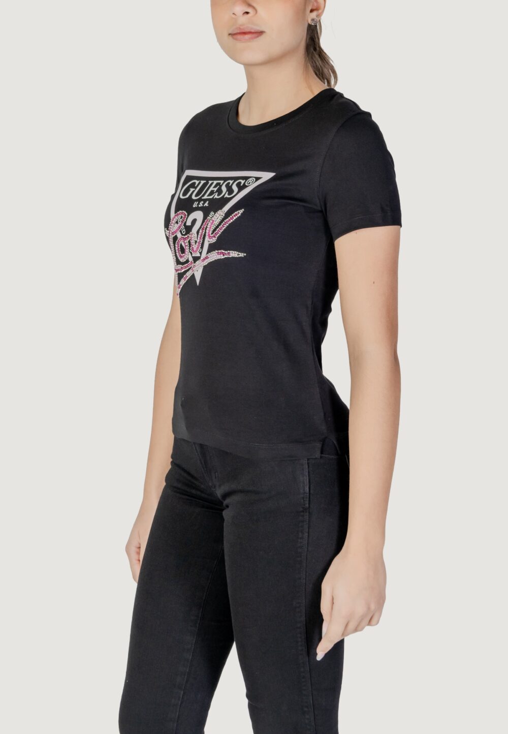 T-shirt Guess cn ss love triangle Nero - Foto 4