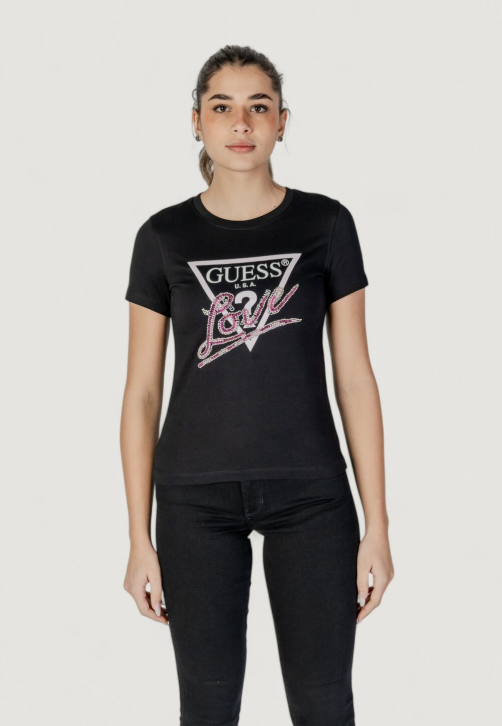 T-shirt Guess cn ss love triangle Nero - Foto 6
