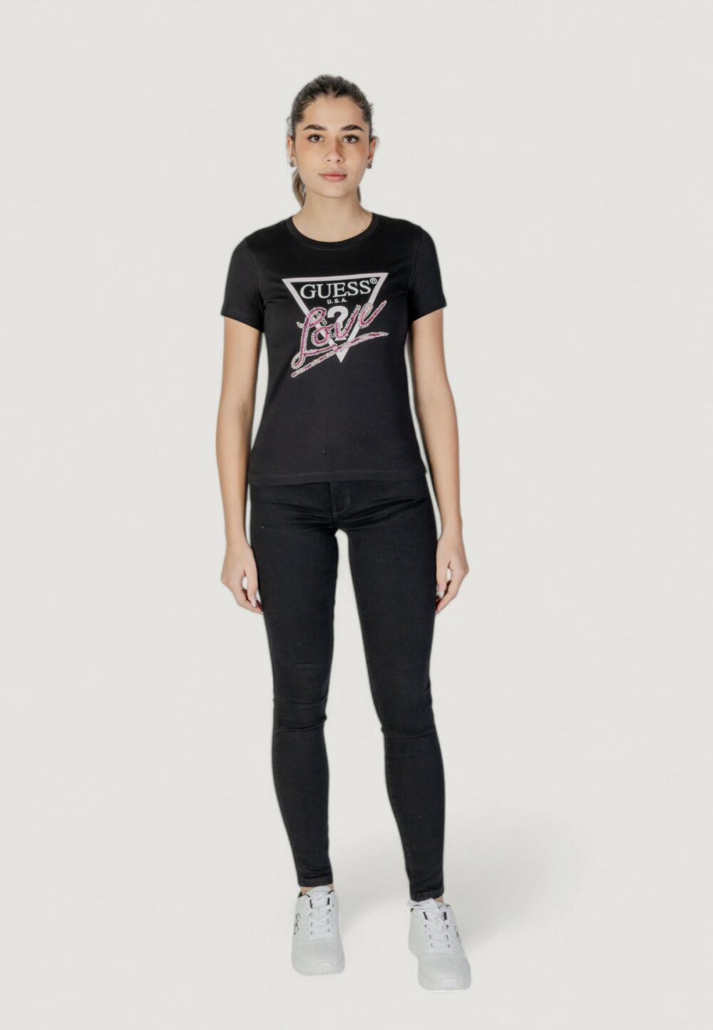 T-shirt Guess cn ss love triangle Nero - Foto 7