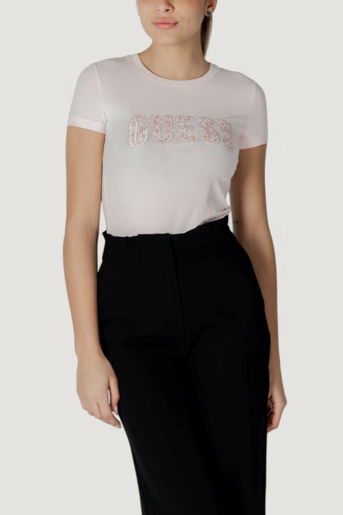 T-shirt Guess cn ss logo lace tee Rosa