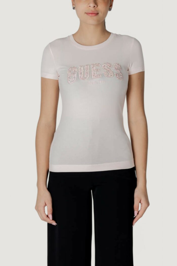 T-shirt Guess cn ss logo lace tee Rosa
