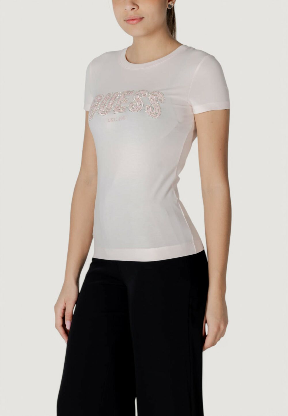 T-shirt Guess cn ss logo lace tee Rosa - Foto 3