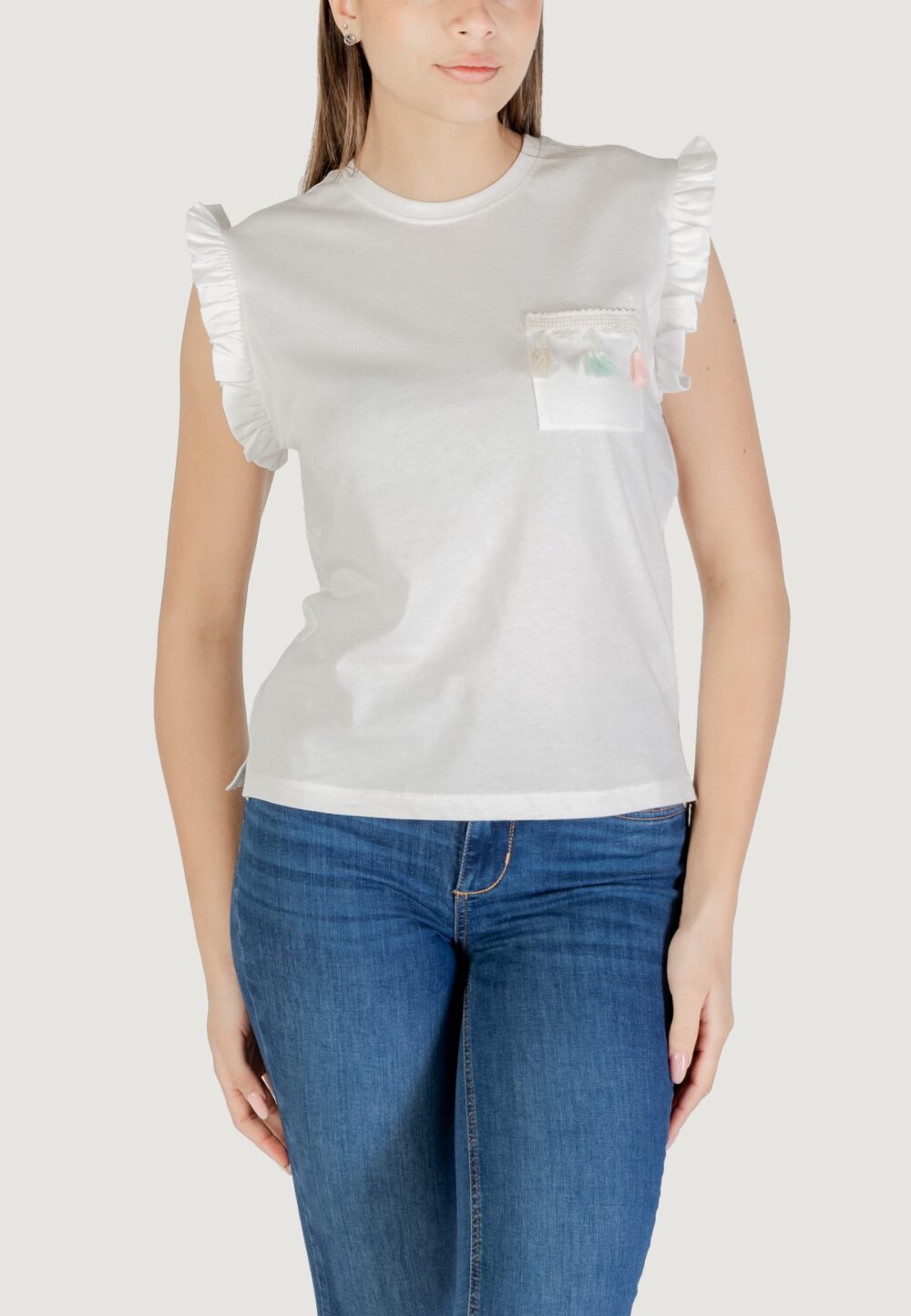 T-shirt Only onlfilippa s/s detail pocket top jrs Avorio - Foto 1