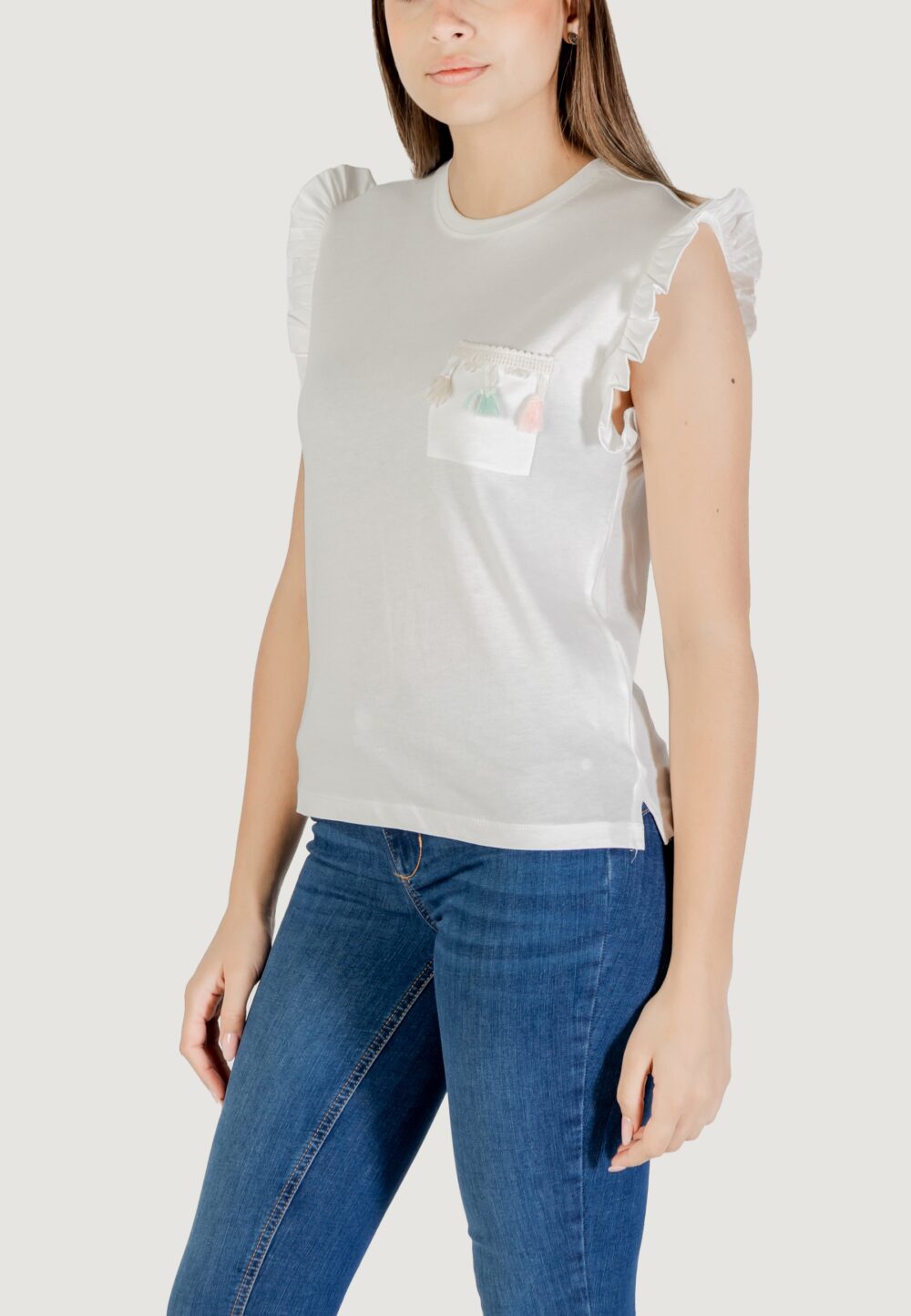 T-shirt Only onlfilippa s/s detail pocket top jrs Avorio - Foto 2