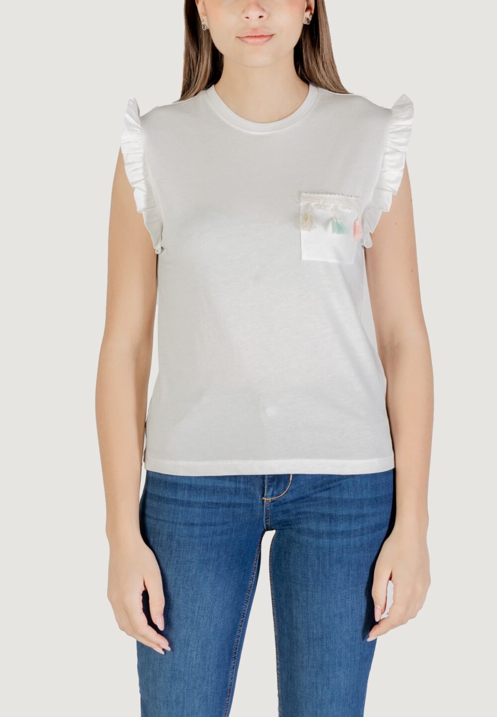 T-shirt Only onlfilippa s/s detail pocket top jrs Avorio - Foto 5