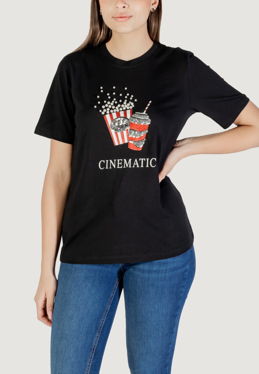 T-shirt Only onlburst life s/s popcorn top box jrs Nero - Foto 1