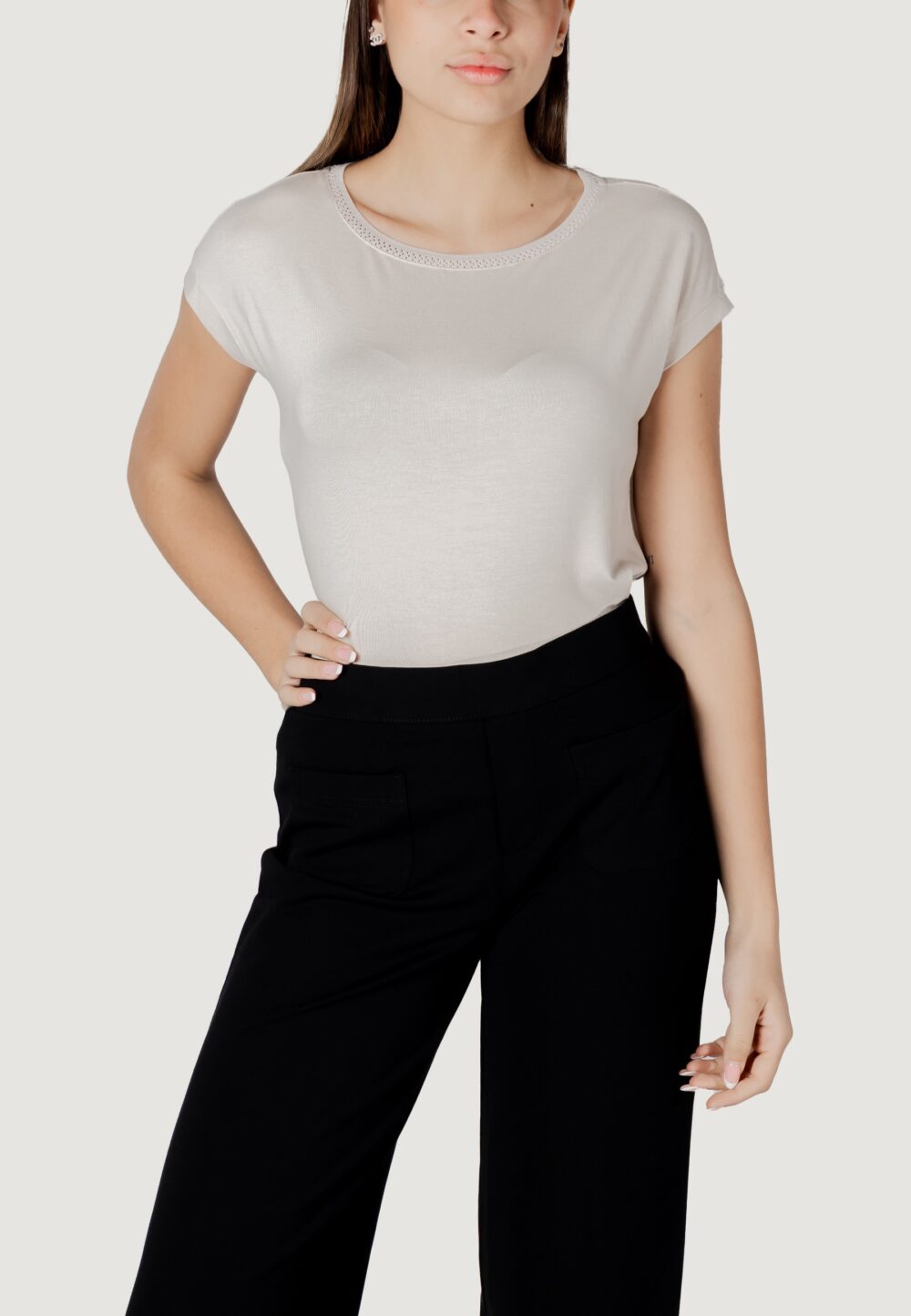 T-shirt Street One shirt w.deco neckline tape Beige chiaro - Foto 1