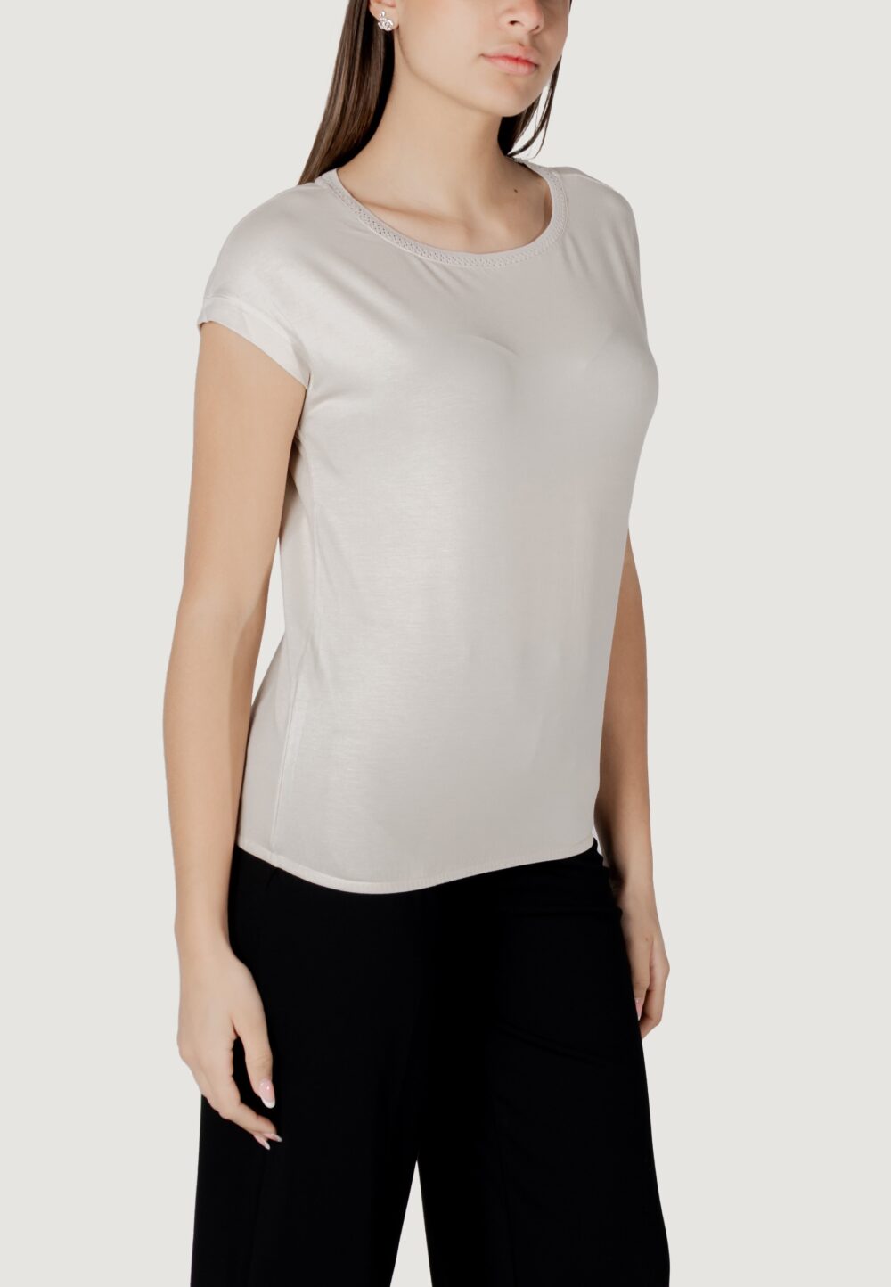 T-shirt Street One shirt w.deco neckline tape Beige chiaro - Foto 3
