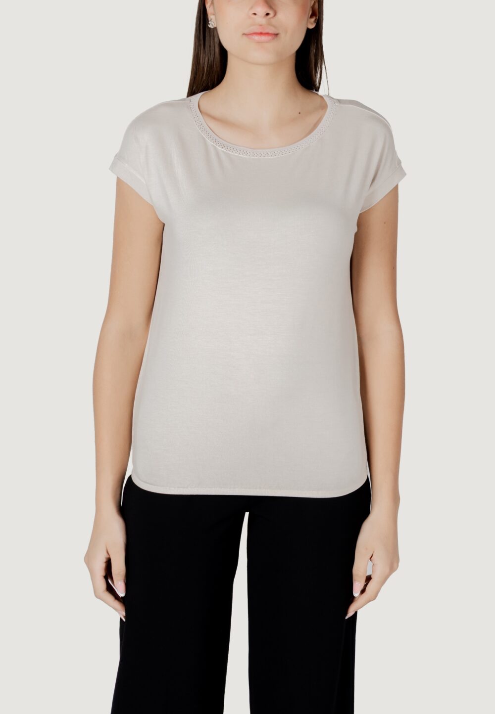 T-shirt Street One shirt w.deco neckline tape Beige chiaro - Foto 5