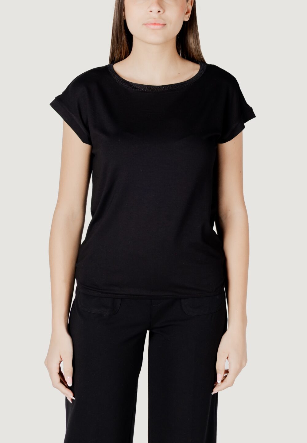 T-shirt Street One shirt w.deco neckline tape Nero - Foto 5