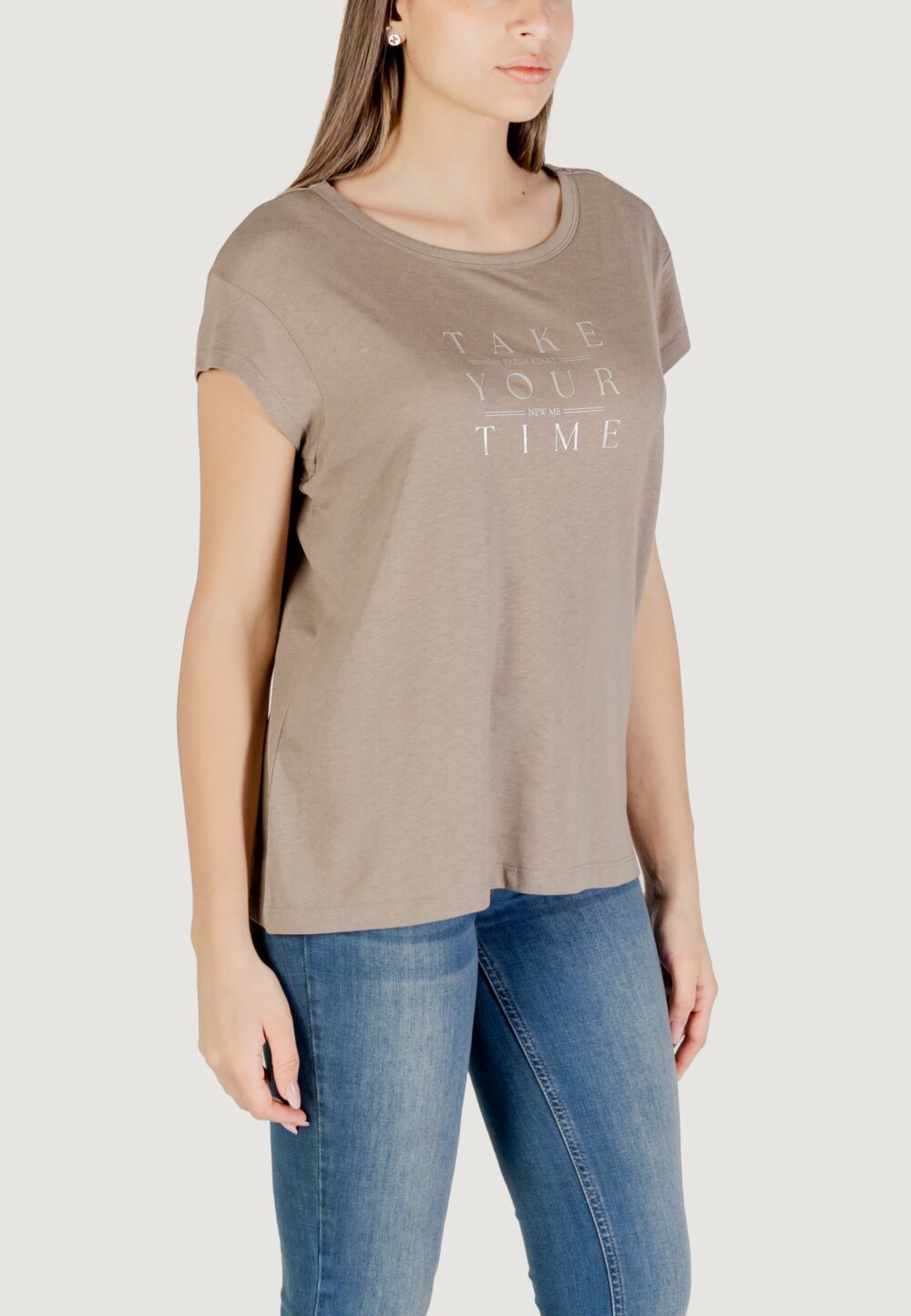 T-shirt Street One partprint shirt w.cap sleeve Terra - Fango - Foto 3