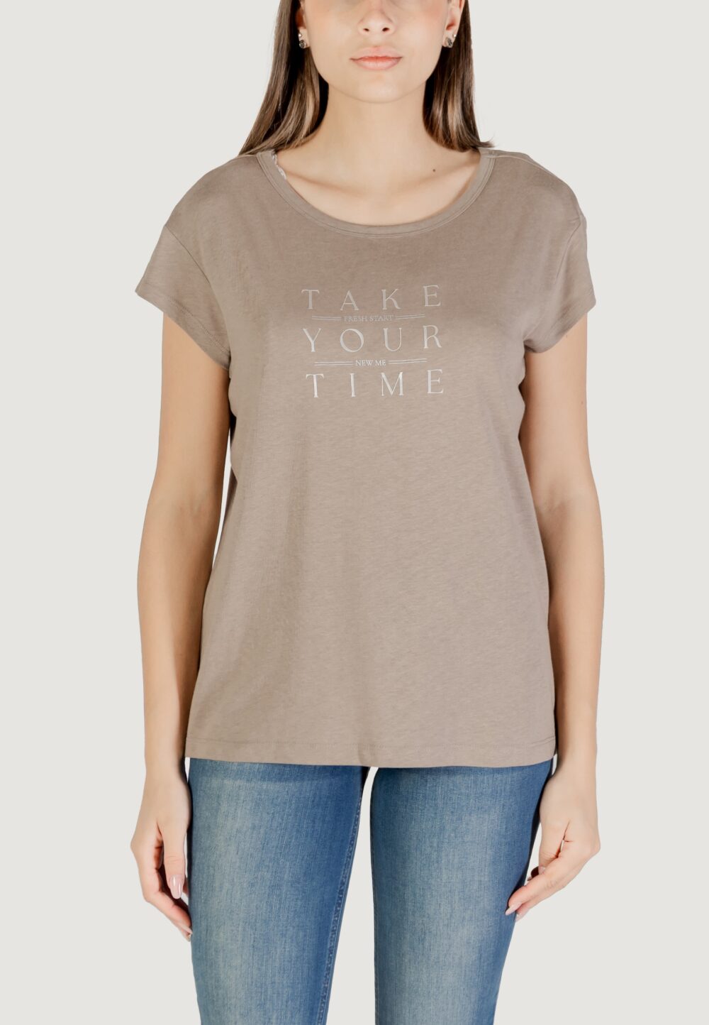 T-shirt Street One partprint shirt w.cap sleeve Terra - Fango - Foto 5