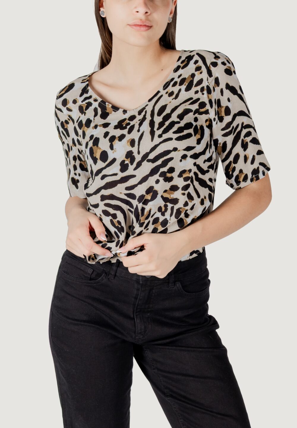 Blusa manica corta ICHI ihmarrakech aop ss14 Beige - Foto 1