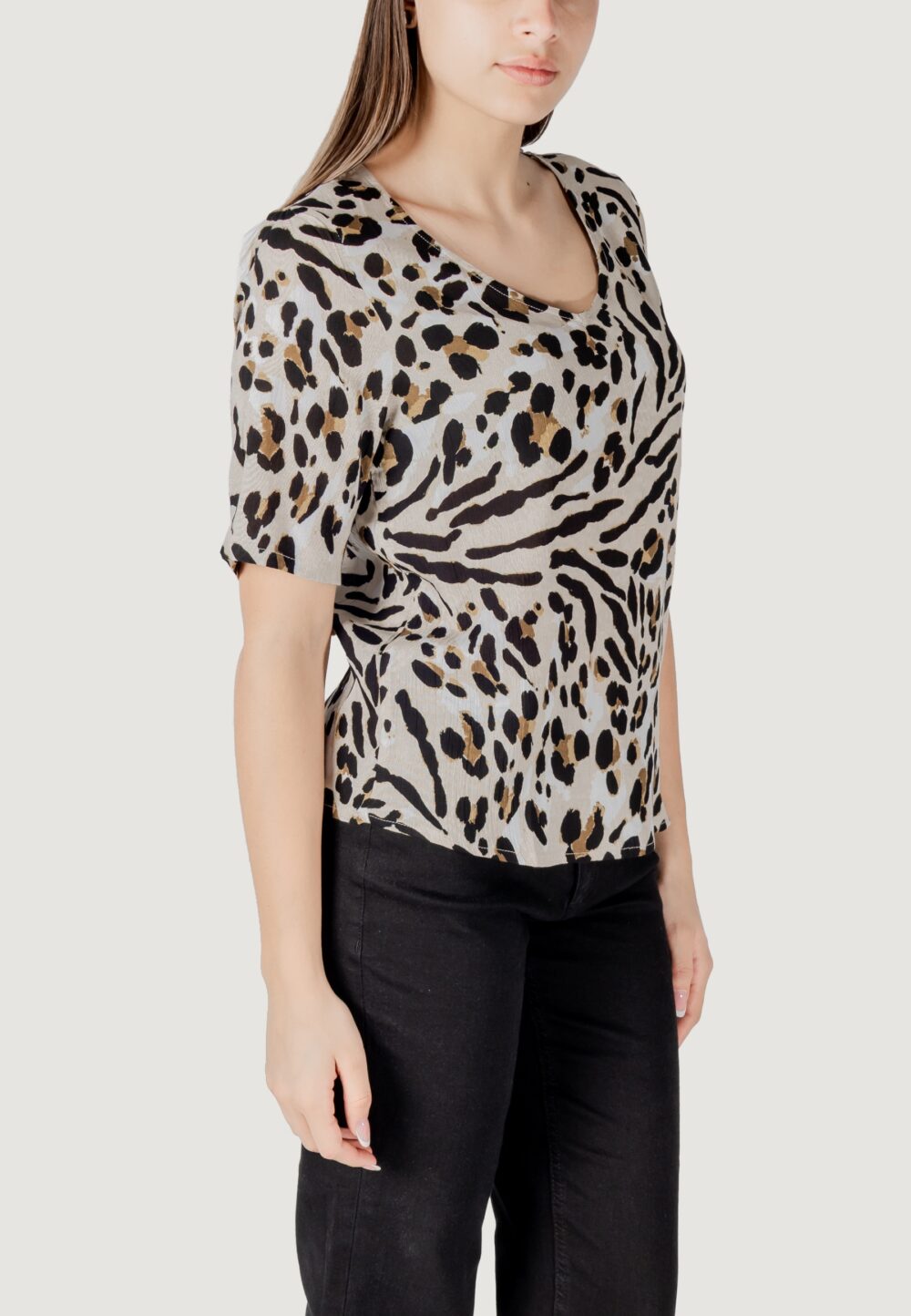 Blusa manica corta ICHI ihmarrakech aop ss14 Beige - Foto 3