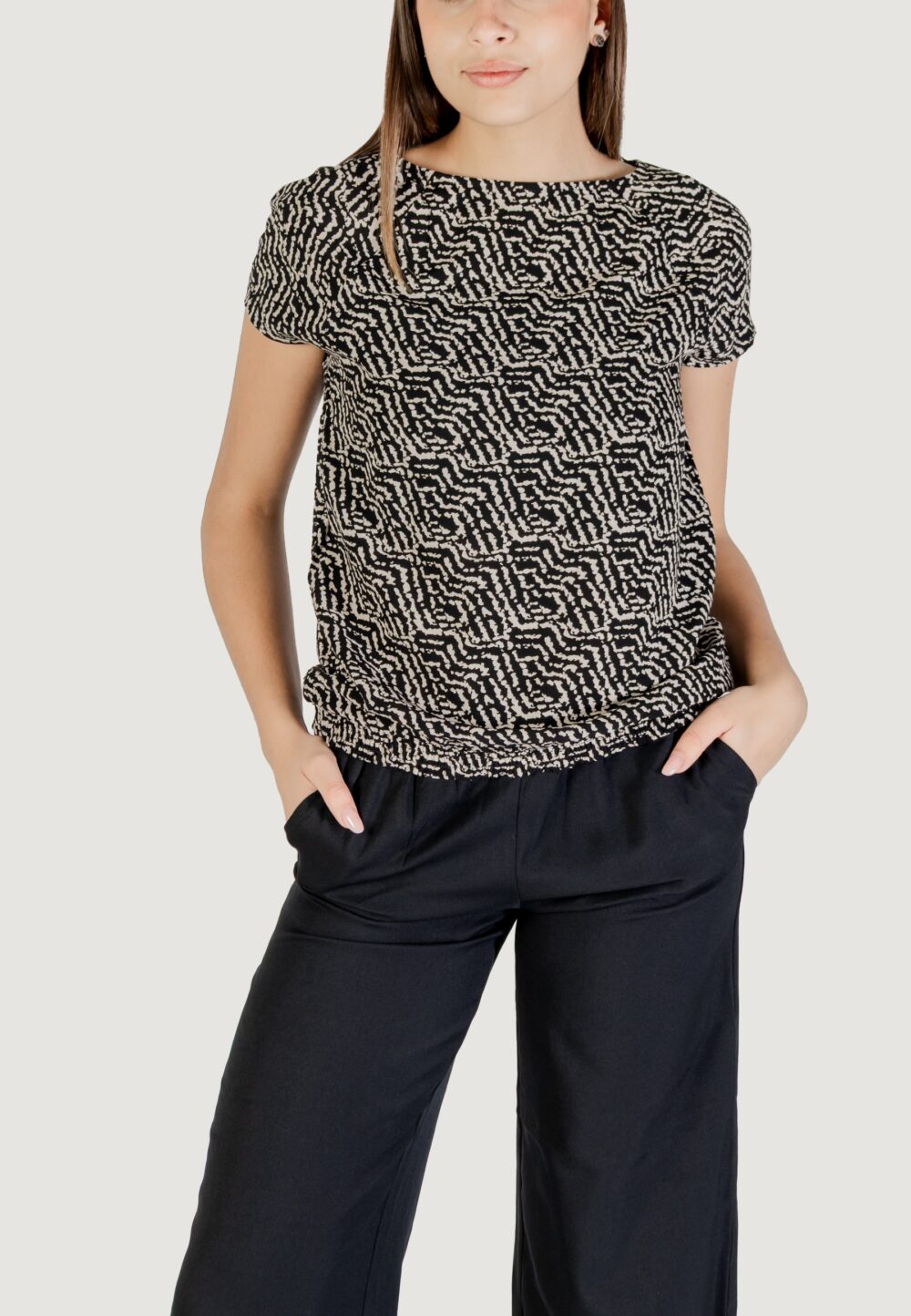 Blusa manica corta Street One printed mat-mix shirt Nero - Foto 1