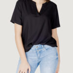 Blusa manica corta Street One qr splitneck blouse w turn-up Nero - Foto 1