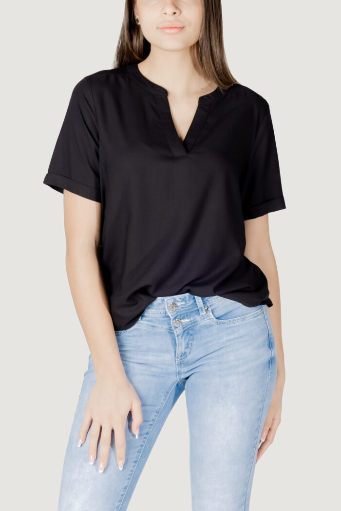 Blusa manica corta Street One qr splitneck blouse w turn-up Nero